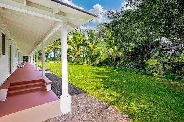 view of yard with covered porch