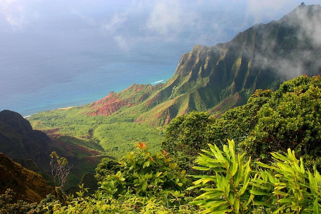 view of mountain feature featuring a water view