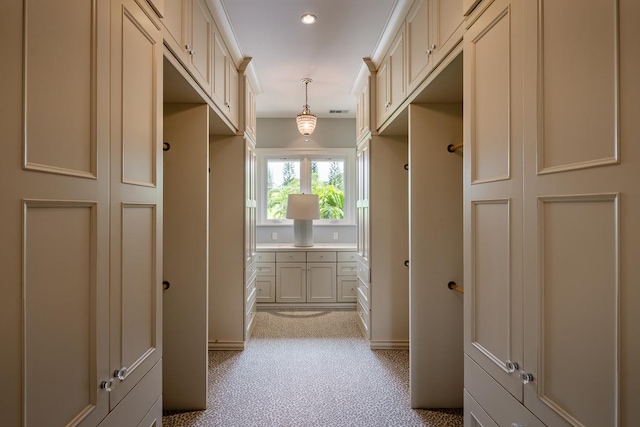 interior space featuring light colored carpet and visible vents