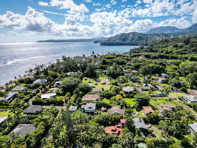 aerial view with a water and mountain view