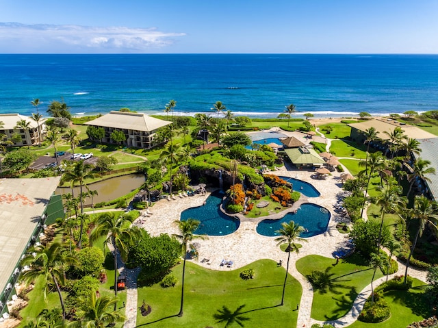 bird's eye view featuring a water view