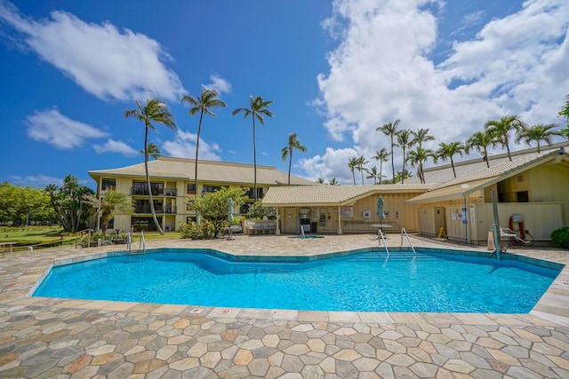 view of swimming pool with a patio area