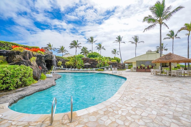 view of pool featuring a gazebo and a patio