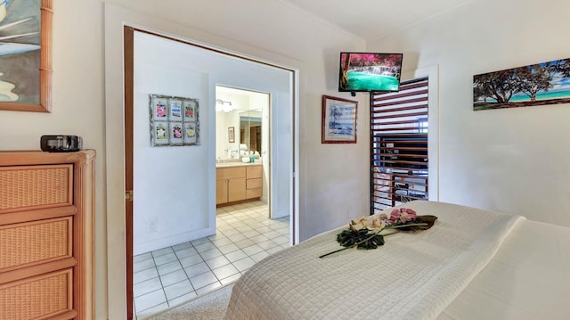 tiled bedroom with ensuite bath