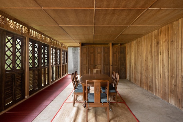 wine cellar with wood walls and wood ceiling