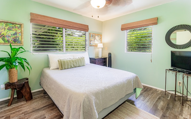 bedroom featuring ceiling fan and hardwood / wood-style floors