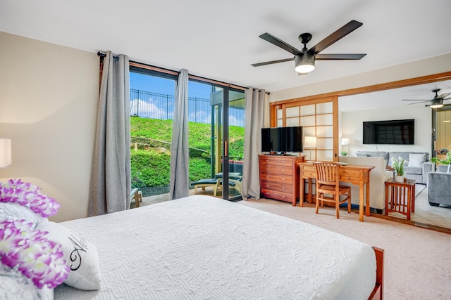 bedroom featuring carpet flooring and ceiling fan