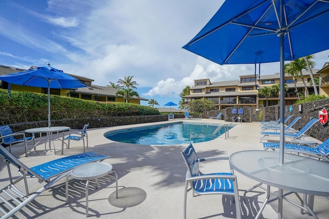 view of swimming pool with a patio