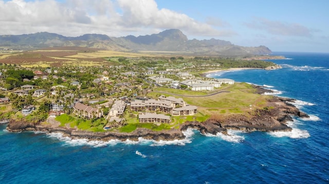 aerial view with a water and mountain view