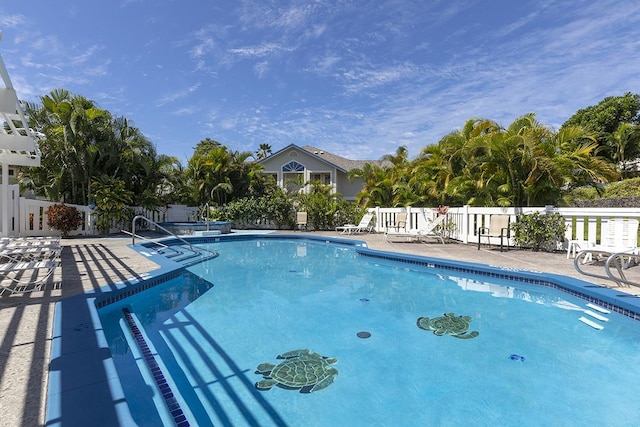 view of swimming pool with a patio