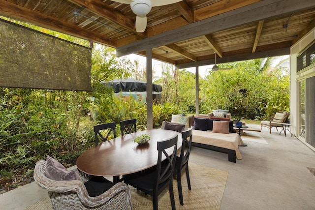 view of patio / terrace with ceiling fan, outdoor lounge area, and outdoor dining space