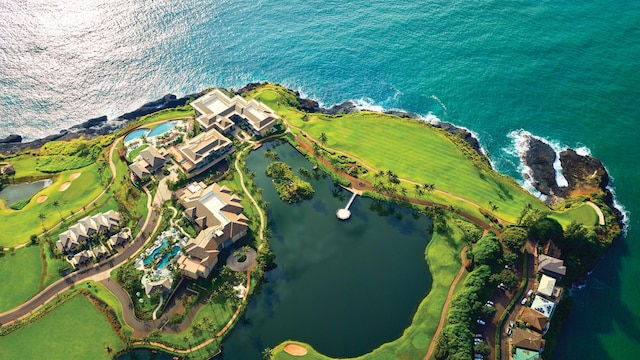 aerial view with a water view