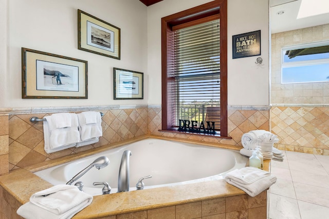 bathroom with tiled tub