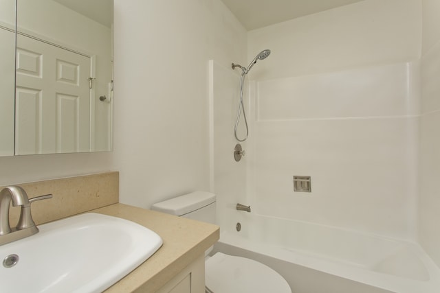 full bathroom with vanity, toilet, and bathing tub / shower combination