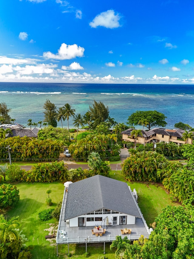 aerial view with a water view