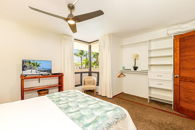 bedroom with carpet floors and a ceiling fan