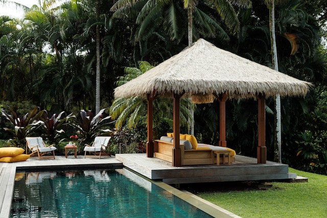 view of swimming pool with a gazebo