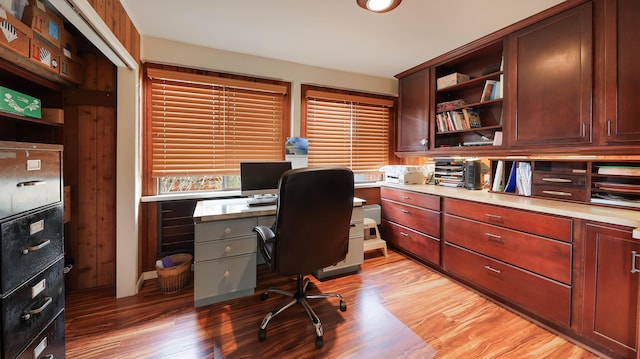 home office featuring light hardwood / wood-style floors