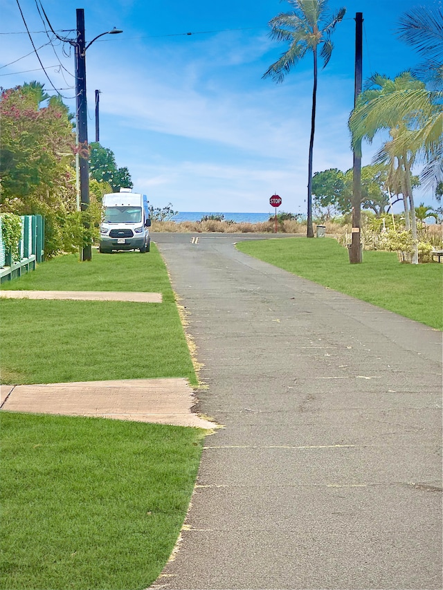 view of street featuring a water view