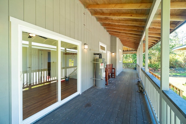 wooden deck with strapped water heater