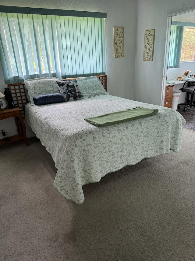 carpeted bedroom with ensuite bath