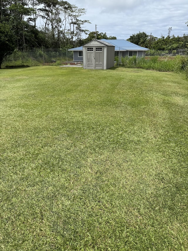 view of yard with a storage shed