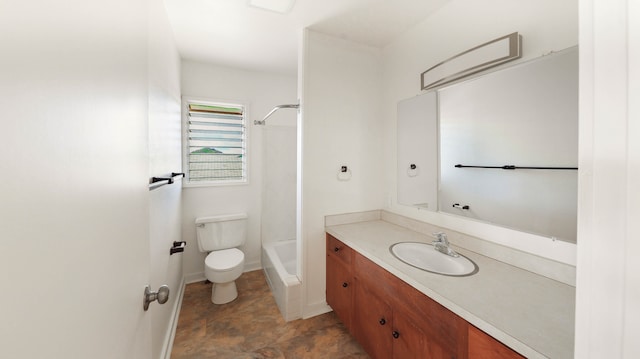 full bathroom with shower / bathtub combination, vanity, tile patterned floors, and toilet