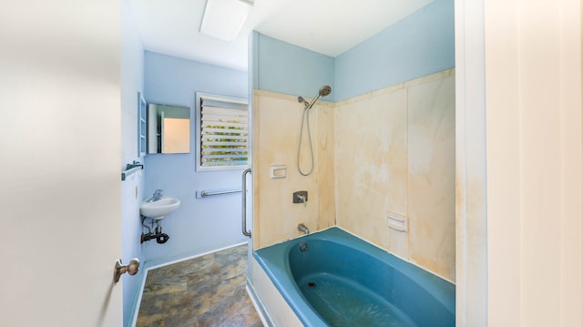 bathroom with shower / tub combination, sink, and tile patterned flooring