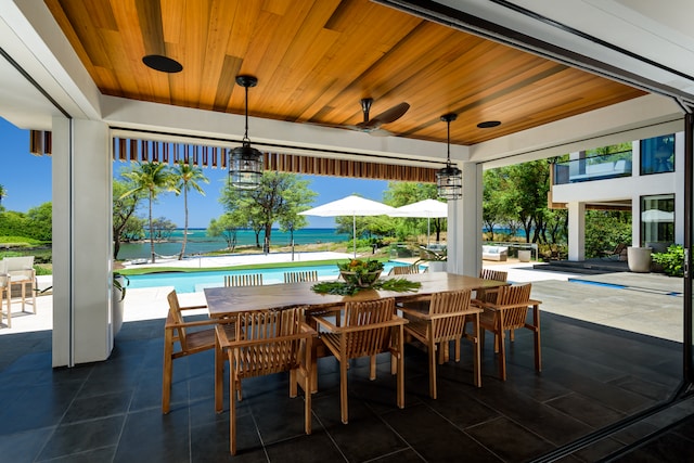 view of patio / terrace featuring a water view