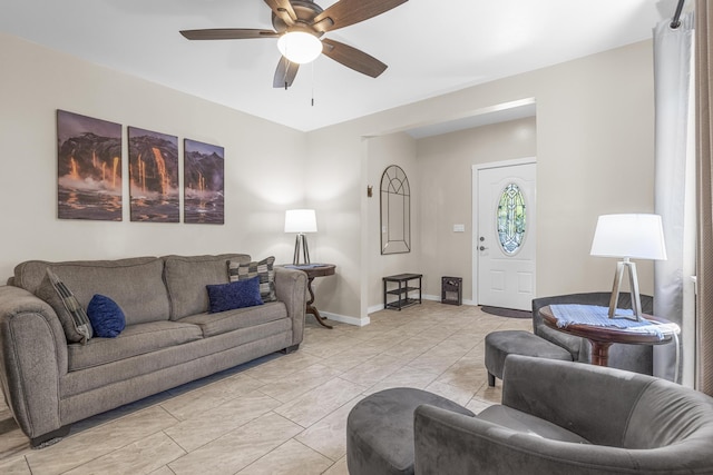 living room with ceiling fan