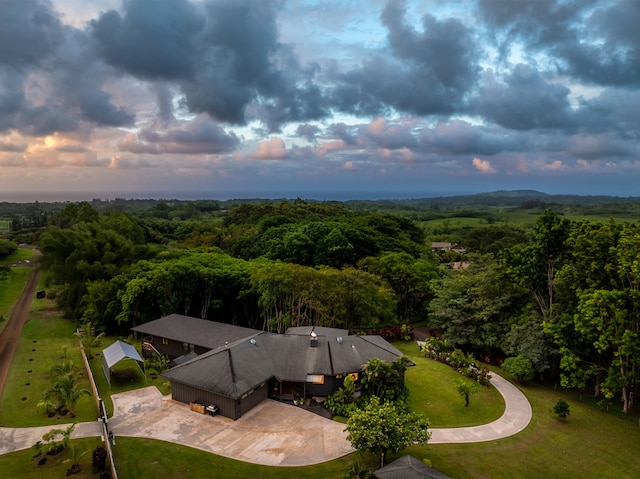 view of aerial view at dusk