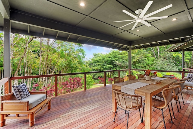 wooden terrace with ceiling fan