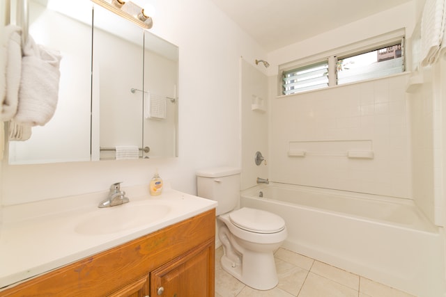 full bathroom featuring tile patterned floors, toilet, vanity, and shower / tub combination