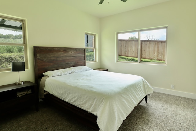 bedroom featuring carpet floors and ceiling fan