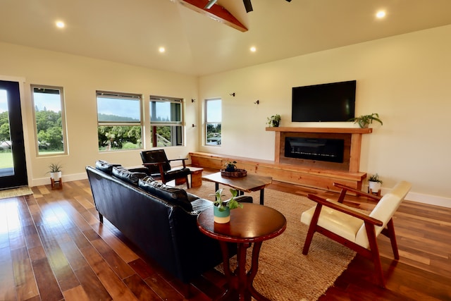 living room featuring dark hardwood / wood-style floors