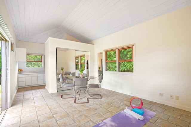 interior space with vaulted ceiling and wooden ceiling