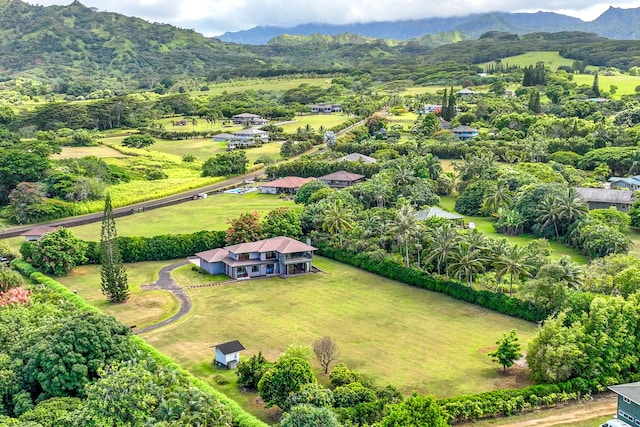 drone / aerial view featuring a mountain view