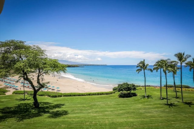 view of water feature featuring a beach view