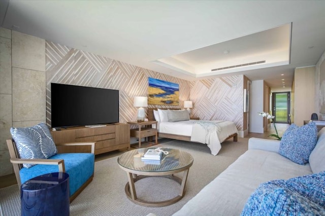 bedroom featuring a tray ceiling