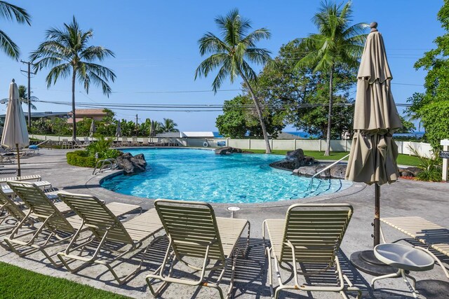 view of pool featuring a patio