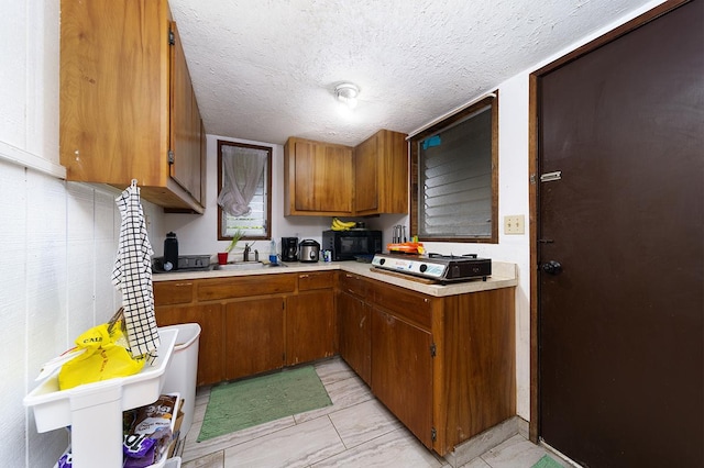 kitchen with sink and a textured ceiling