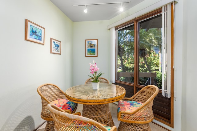 dining space with track lighting