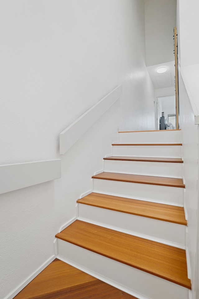 stairway with wood-type flooring