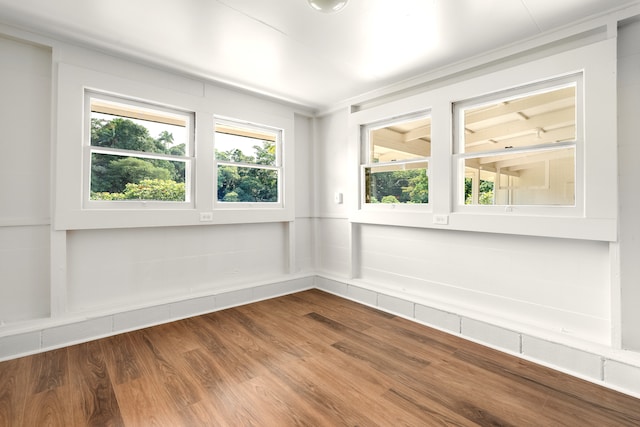 empty room with crown molding and wood-type flooring