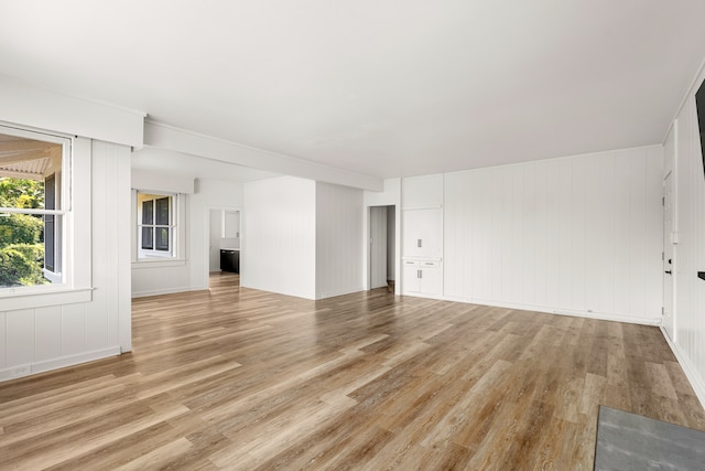 unfurnished living room with light hardwood / wood-style flooring