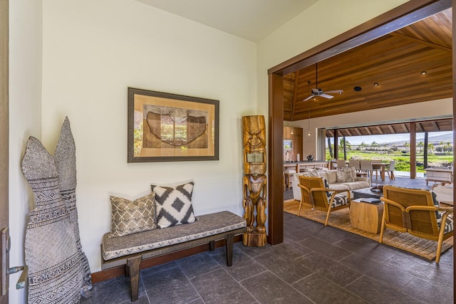 interior space featuring wooden ceiling