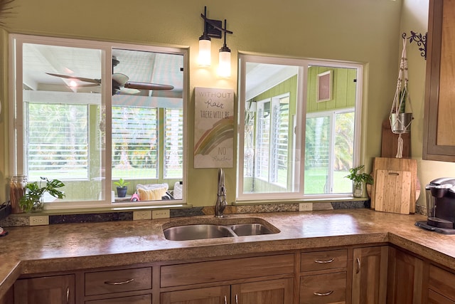 kitchen with sink and decorative light fixtures