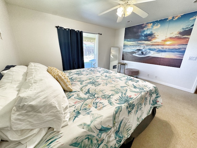 bedroom featuring carpet flooring and ceiling fan