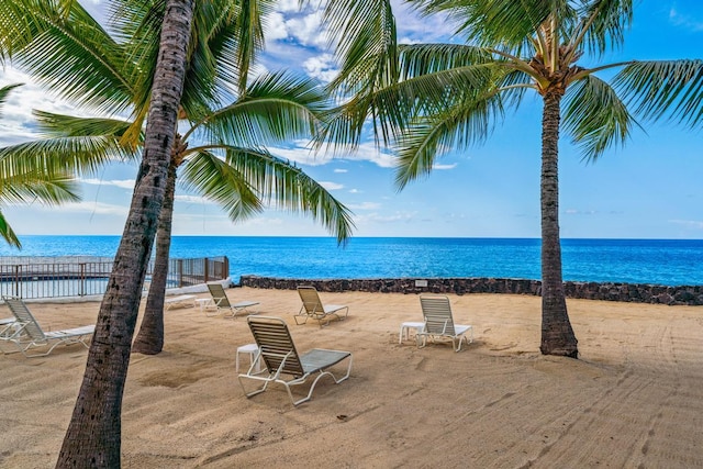 property view of water featuring a view of the beach