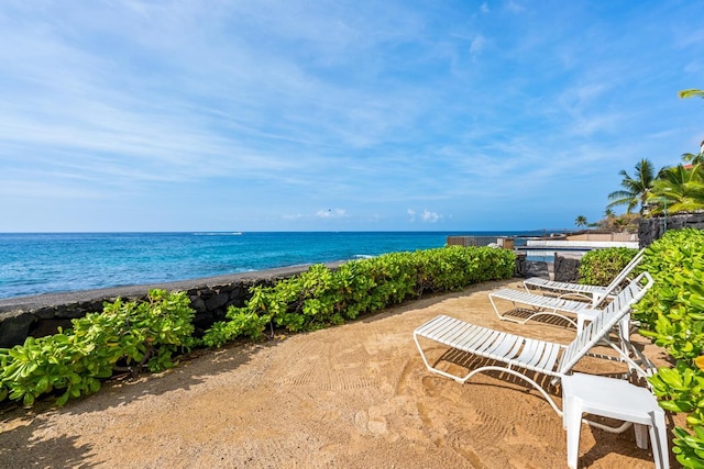 property view of water featuring a beach view